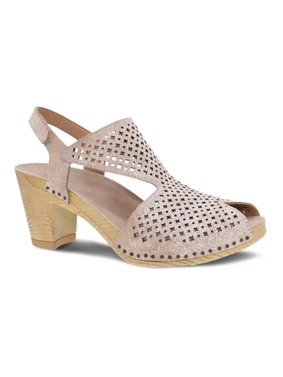 Shoes - Dansko Teagan Heeled Sandal Clogs Laser Cut Vintage White Leather Slingback 39